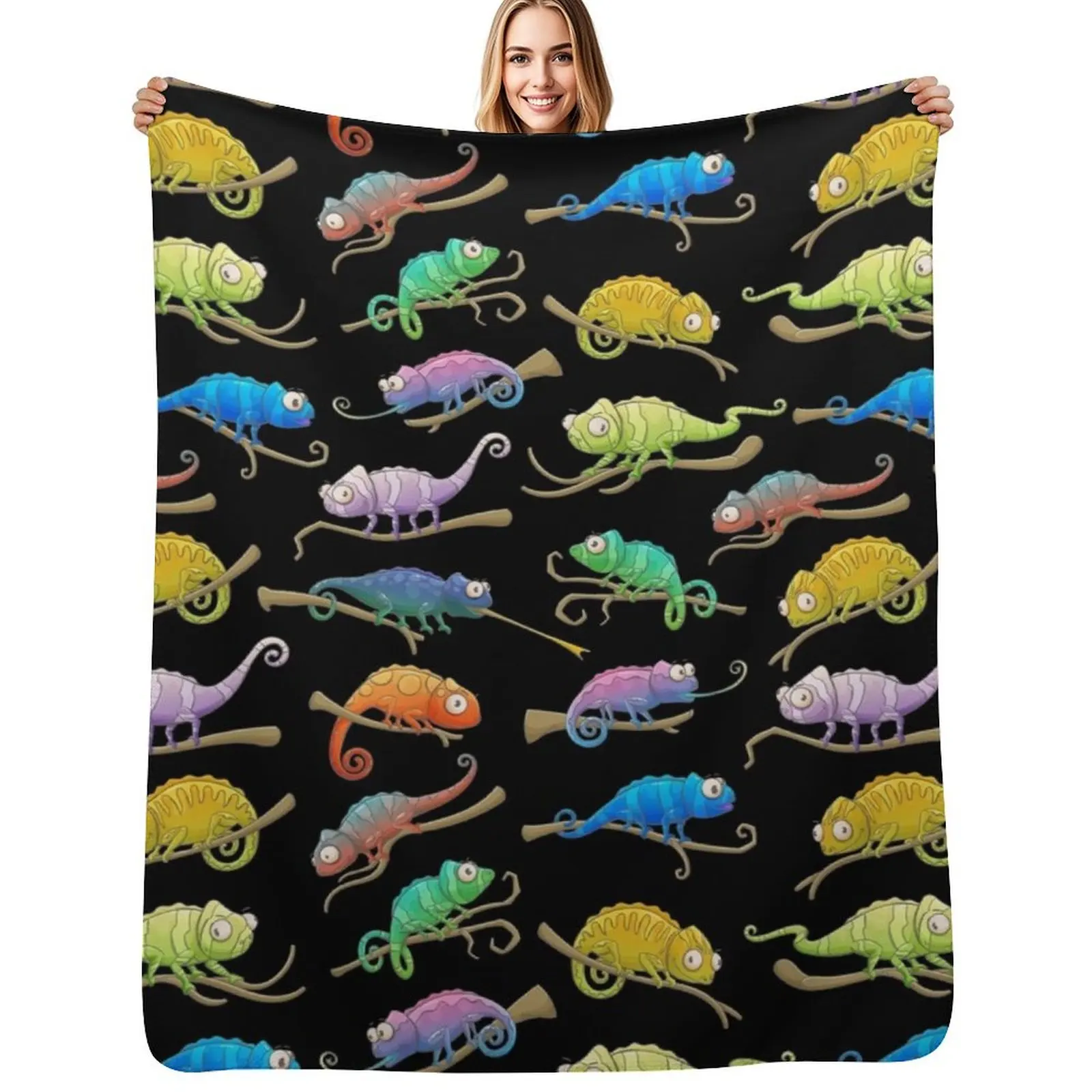 

Rainbow Chameleon pattern Throw Blanket Cozy Napping Blanket Gift for Mom Dad
