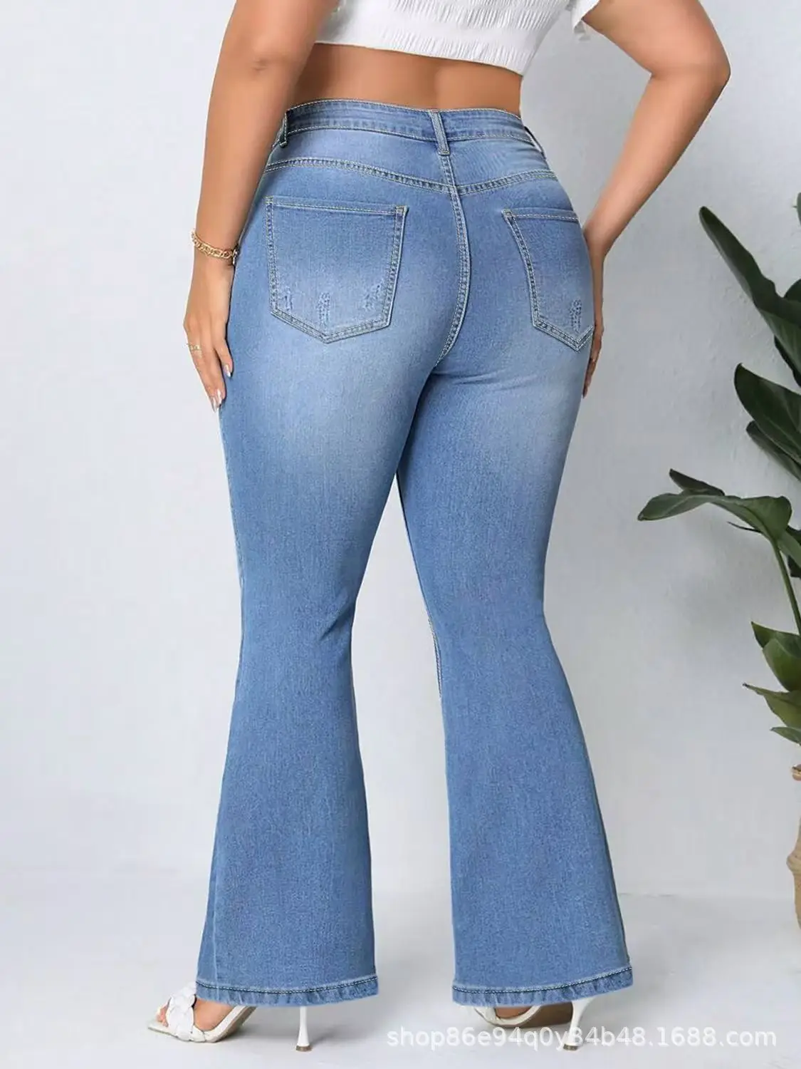 Jean évasé grande taille pour femme, jean skinny extensible bleu clair, pantalon en denim ample rétro décontracté, adapté au quotidien décontracté