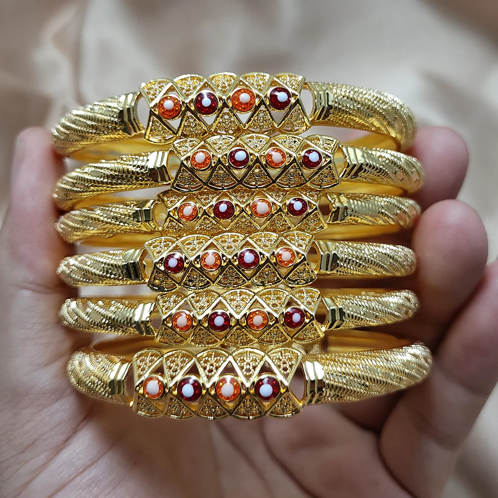 

6Pcs/lot Afraic Dubai Gold Color Bangles For Women African Bride Bracelet Middle East Ramadan Arab Jewelry Gifts