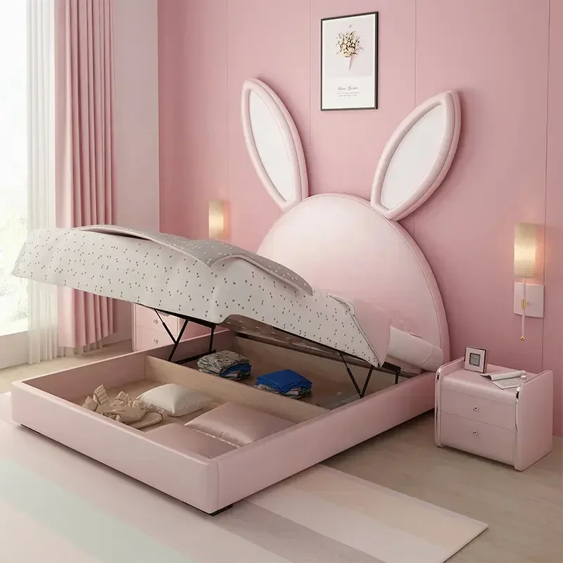 

Furniture Modern Cartoon Wood Convertible Luxury Bed Room Furniture House Kids Classic storage twin beds for girls