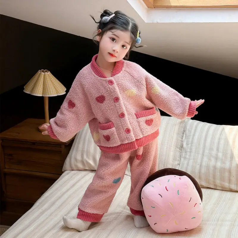 

Kawaii модный пижамный комплект для девочек, студенческий зимний повседневный фланелевой трикотаж с героями мультфильмов, топы, длинные штаны, комплект из 2 предметов, детская одежда