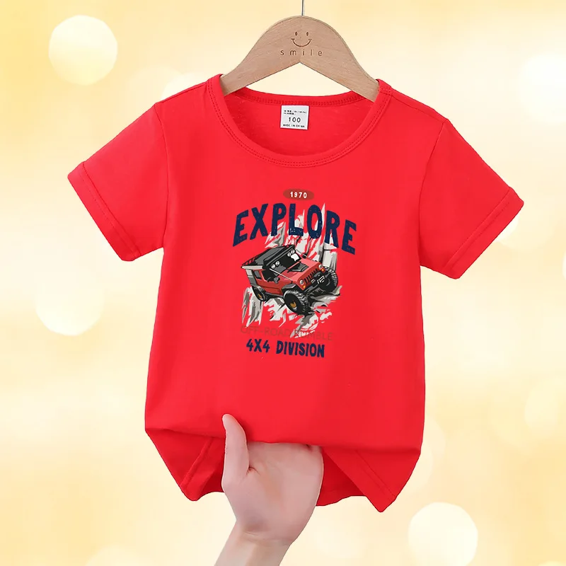 الأطفال قصيرة الأكمام مشروط حفارة طباعة تي شيرت طفل الكرتون الصيف سيارة الأعلى للبنين والبنات ملابس الطفل #5
