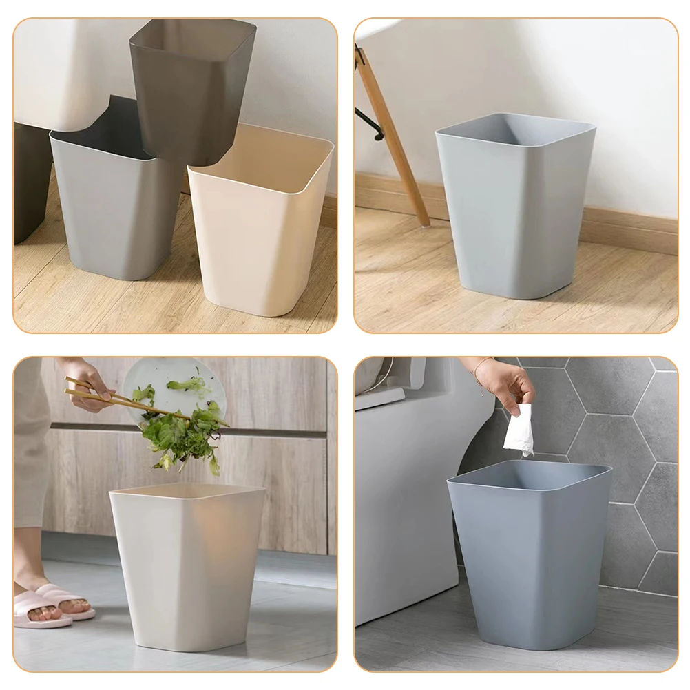 

2 Pcs Square Trash Can Office Container Small Living Room Plastic Rubbish Bin Garbage Bathroom Cans for