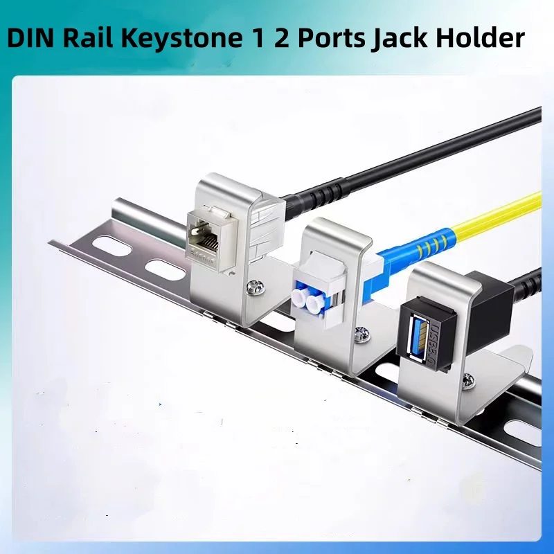 5pcs DIN Rail Keystone 1 2 Ports Jack Holder For 35mm DIN-Rail Electrical Distribution Box Metal Mounting Stainless Steel