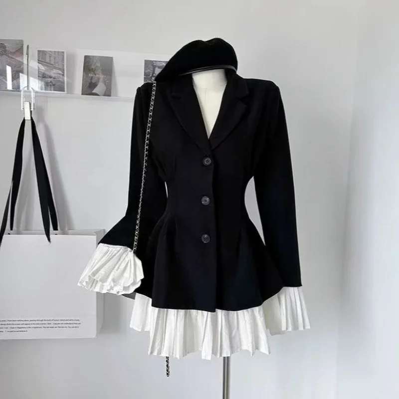 French Elegant Black Irregular Slimming Blazer Office Lady Harajuku Fashion Suits Jacket Woman Vintage Solid Casual Clothing
