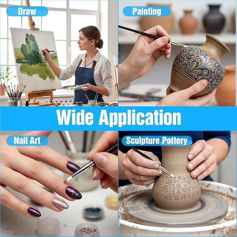 Mach-ferramentas flexíveis de escultura em argila, 15 pacotes de pincéis de silicone para artesanato, 5 formatos de cabeça para cerâmica e escultura