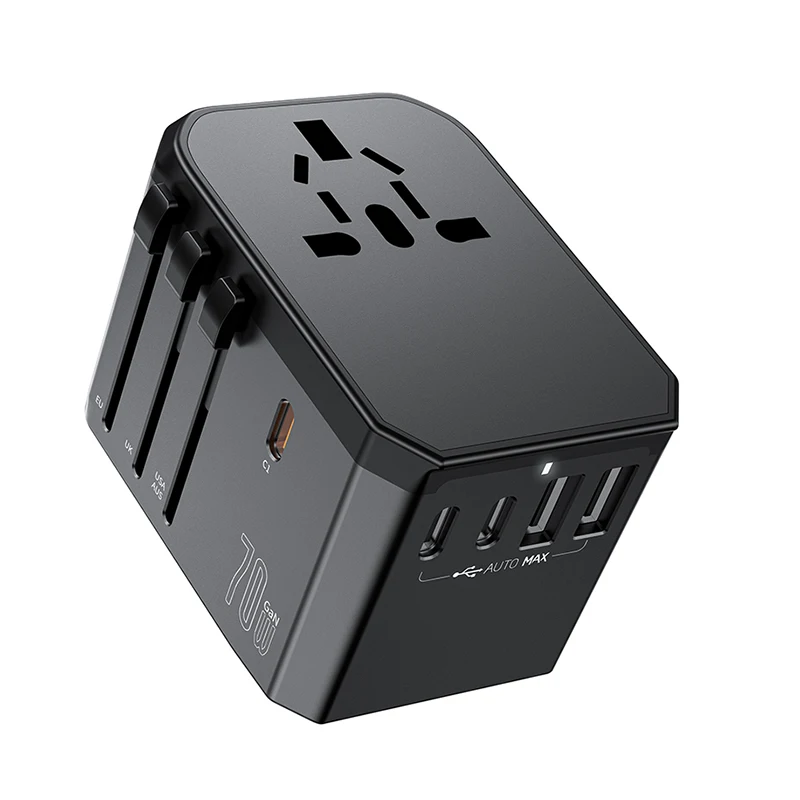 

2piece 6 in 1 global universal conversion plug 70W GaN fast charging universal charger for traveling abroad 2400W socket