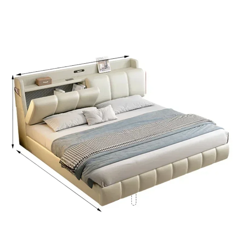 Premium Nordic Modern Storage Double Bed Frame Elegant Princess Light Luxury Leather Bed Loft Villa Cama