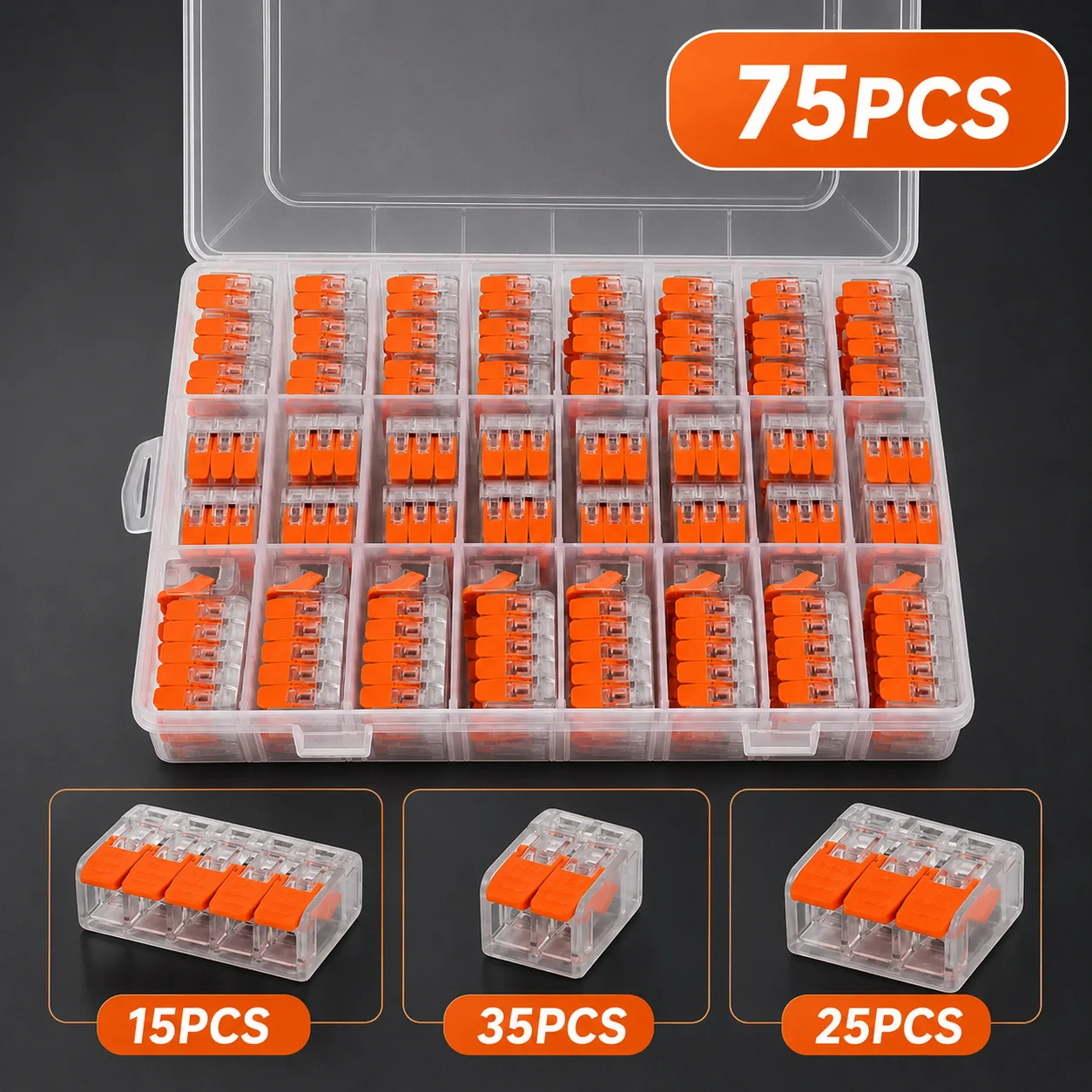 10-75PCS Lever Wire Connector 2 3 5 Port Quick Push In Spring Terminal Block Compact Electrical Cable Splicing Kit 28-12AWG