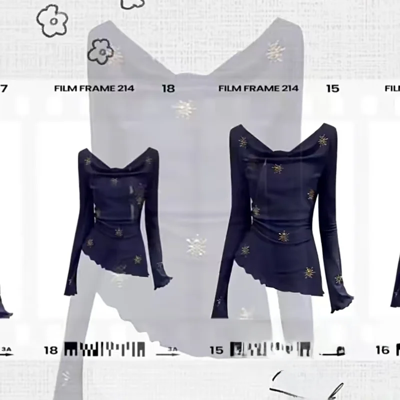 เสื้อยืดผู้หญิงทรงเข้ารูป แต่งเพชร ด้านหลังผูกเอว สำหรับต้นฤดูใบไม้ร่วง รุ่น Ele Long Sve