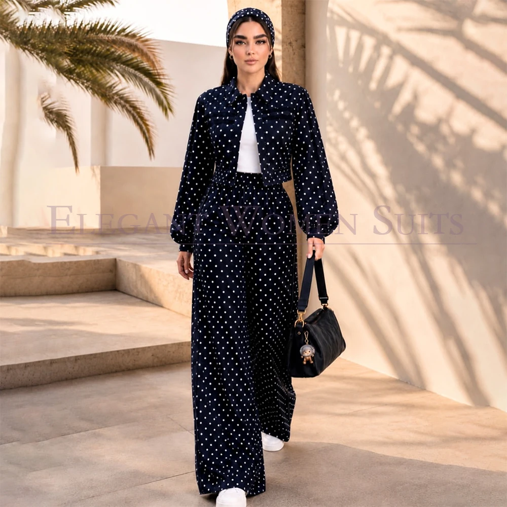 Fashion Designer Dots Women's Suits High Quality Cropped Style 2 Piece Jacket Pants Sets Luxury Female Clothing Terno