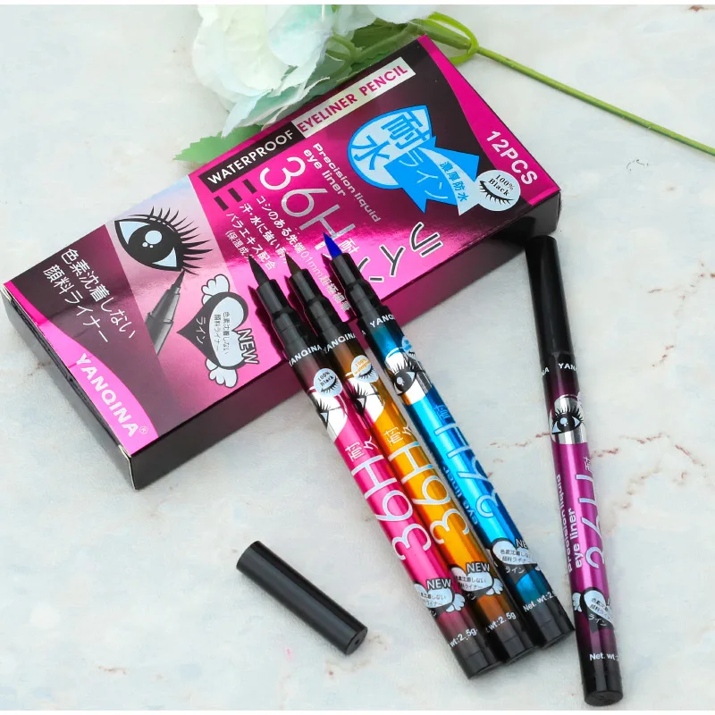 Black Liquid Eyeliner Waterproof Eyeliner Pencil 36H Long-Lasting Liquid Eye Liner Pen Quick-Dry No Blooming Cosmetics Tool