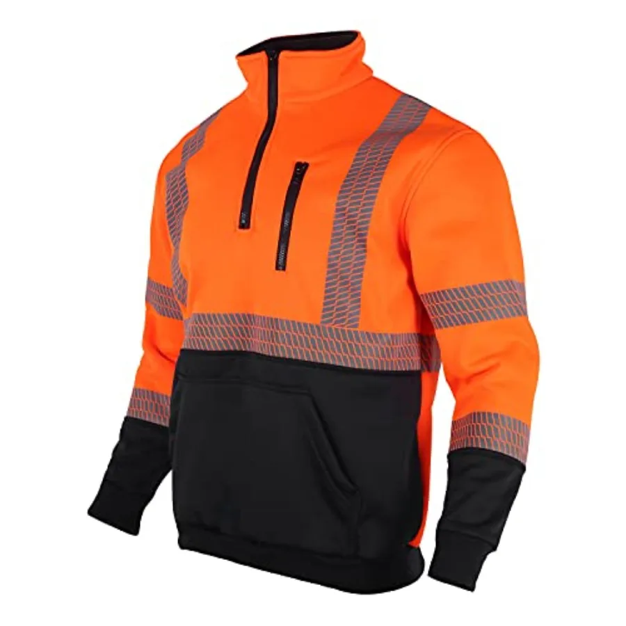 

Hi Vis Safety Reflective Sweatshirt for Men ANSI Class 3 High Visibility Fleece 1/4 Zipper Jacket No Hood XL