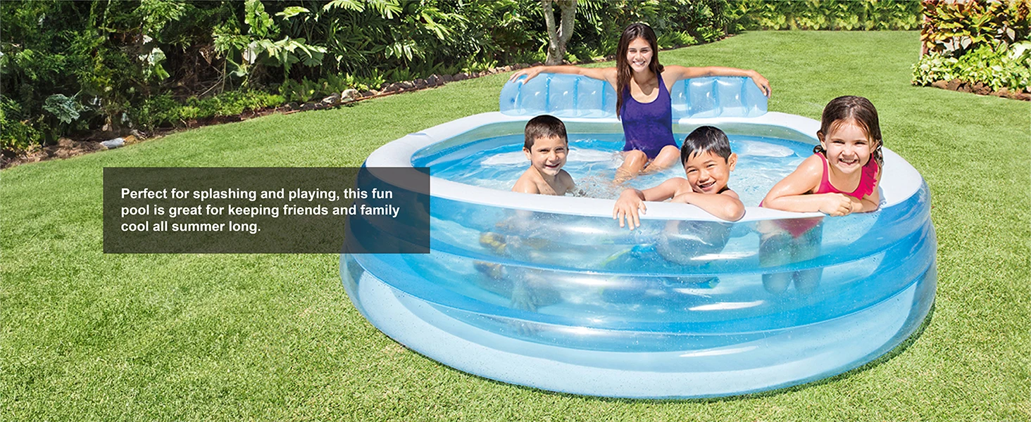 Intex Swim Center Round Inflatable Above Ground Family Lounge Outdoor Pool, Blue car1