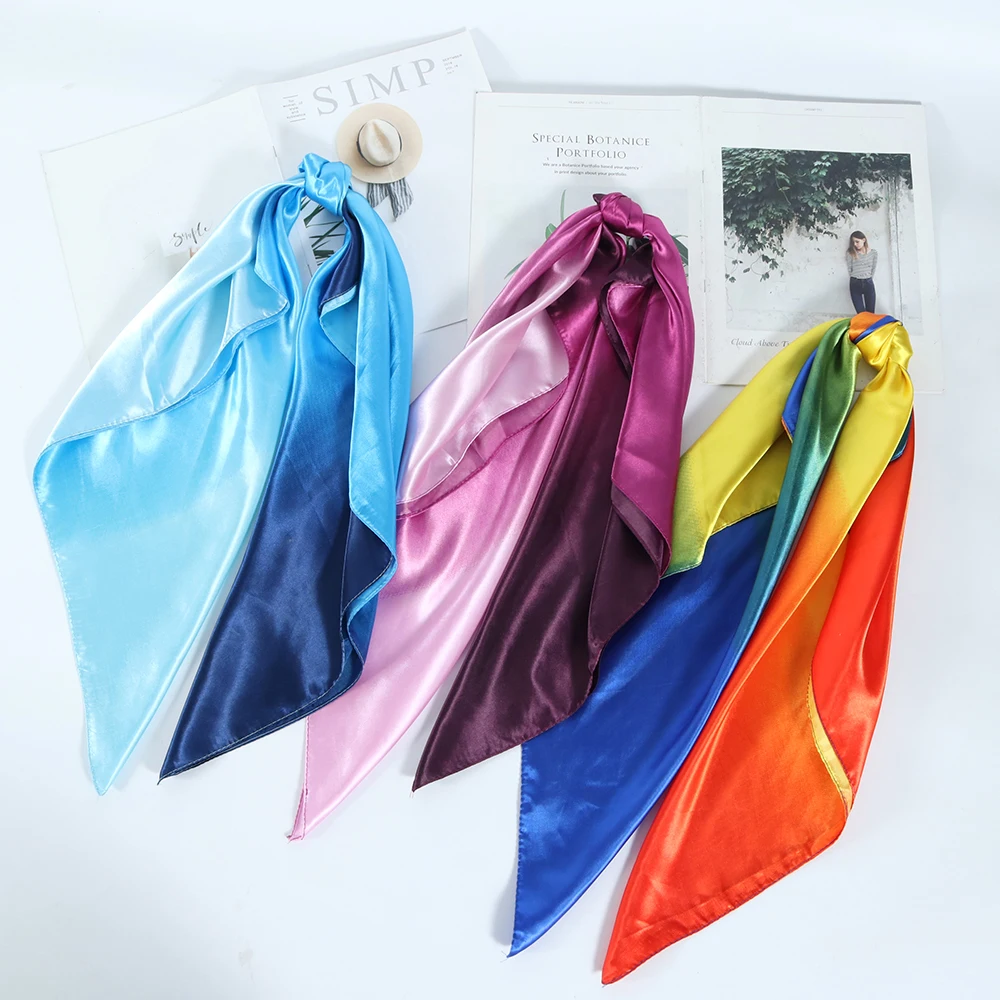 Effen Kleur Hoofd Sjaal Blcak Vierkante 90*90 Zijde Foulard Satijnen Bandana Cheveux Halsdoek Hijab Accessoires Voor Vrouw Haar sjaal