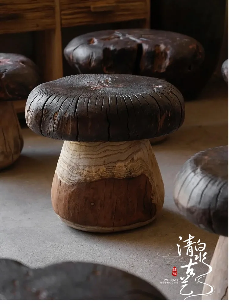 Log cogumelo fezes casa sapato fezes de madeira maciça casa redonda