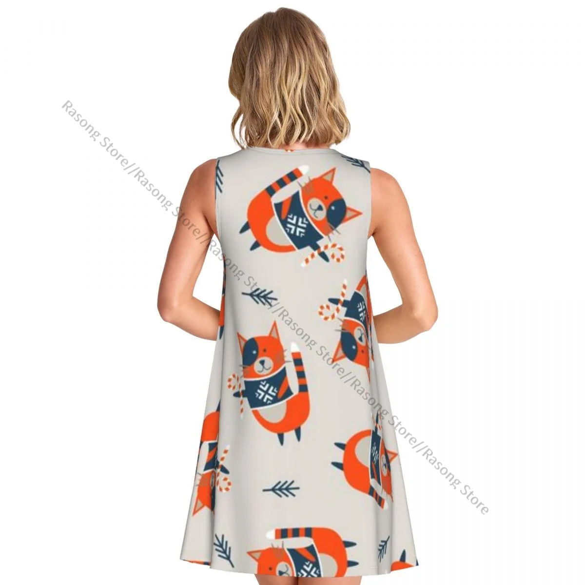 Women's Dress Winter Cute Cats Dressed In Knitted Warm Summer Casual T Shirt Beach Cover up Tank Dress