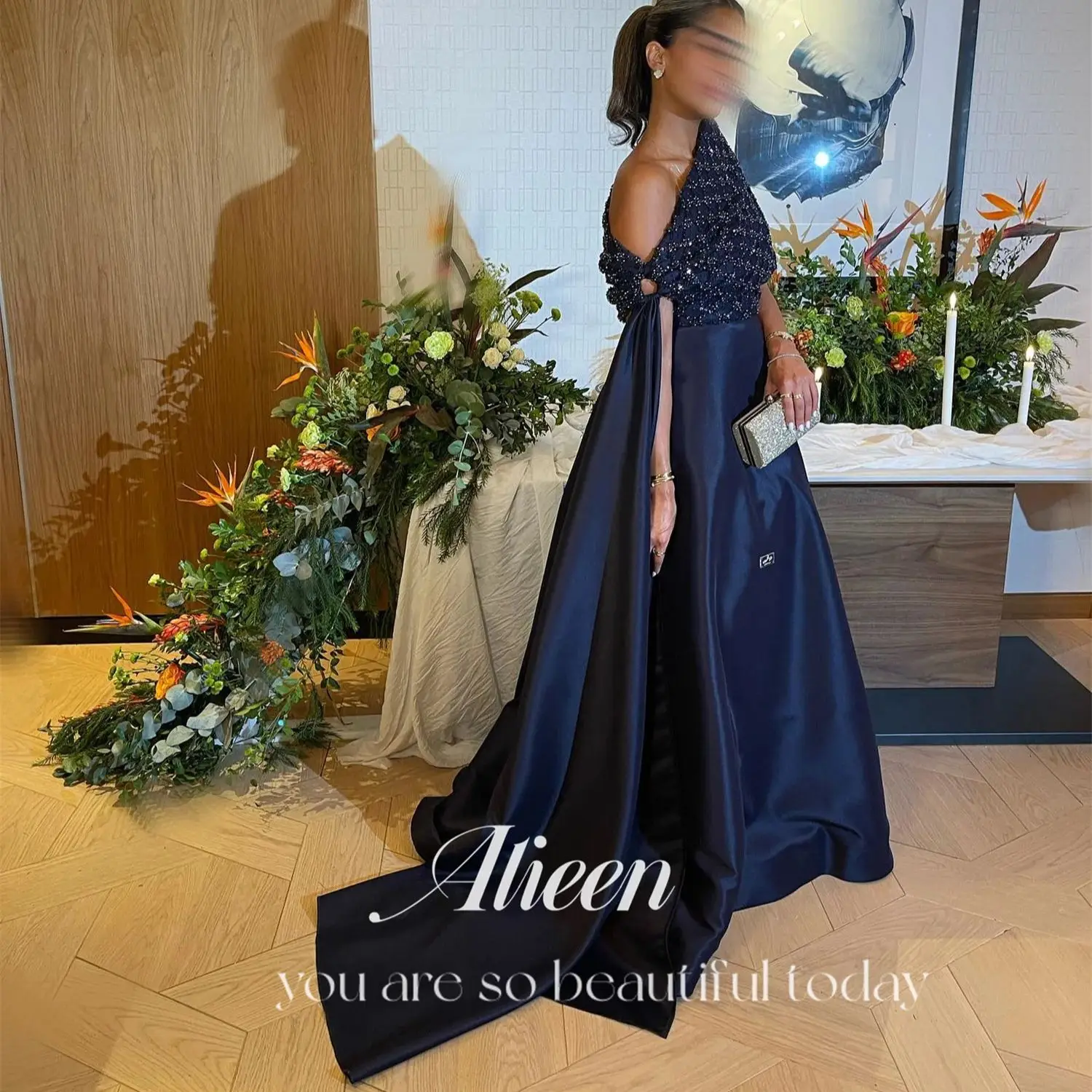 

Aileen Navy Blue Satin Customized Shiny New in Dresses for Special Occasions Wedding Party Dress Robe Soiree Elegant Gowns Prom