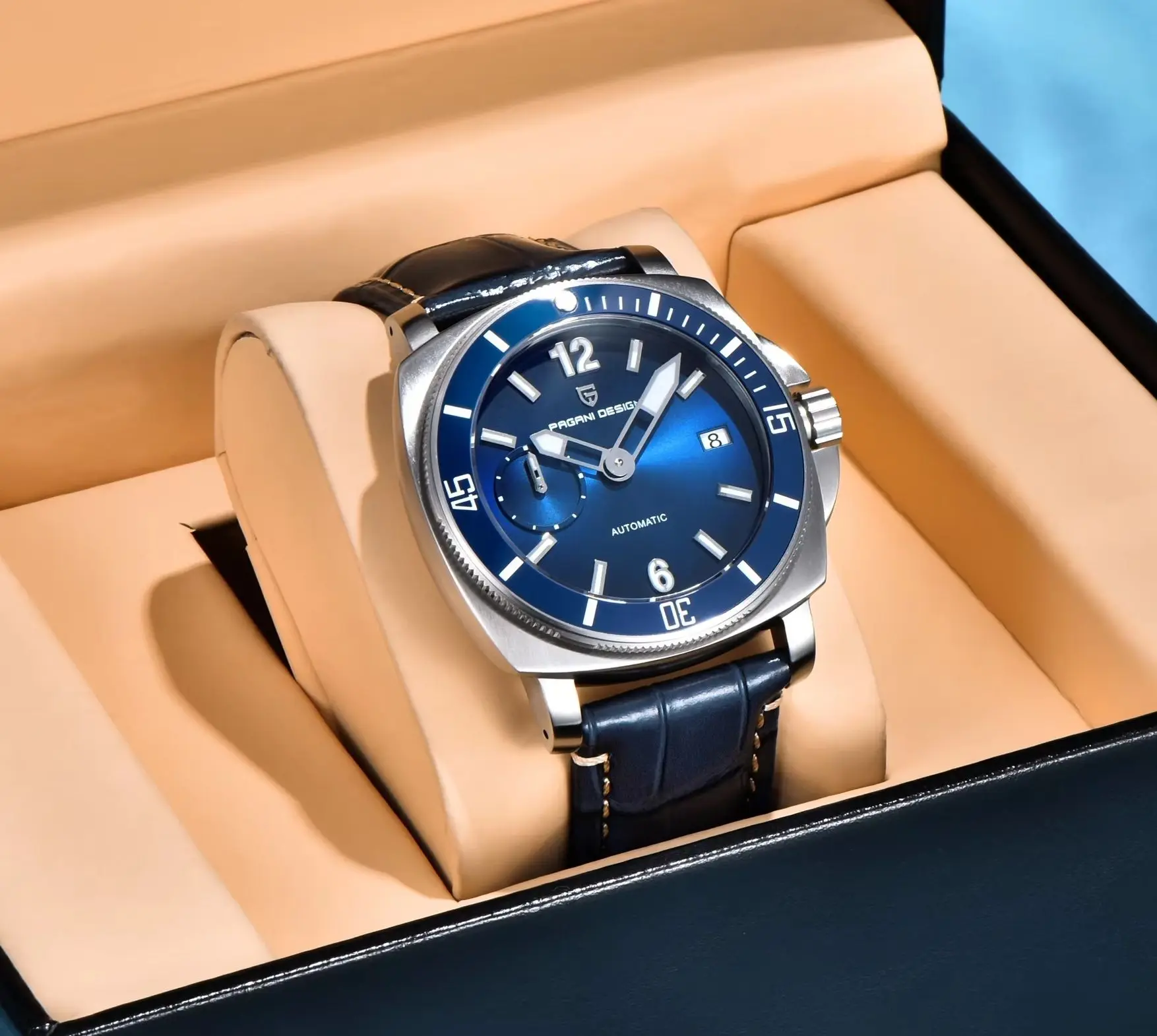 

PAGANI DESIGN PD-1820 New Fully Automatic Men's Watch Square Stainless Steel Waterproof Diving Machinery Men's Watch, Leather St