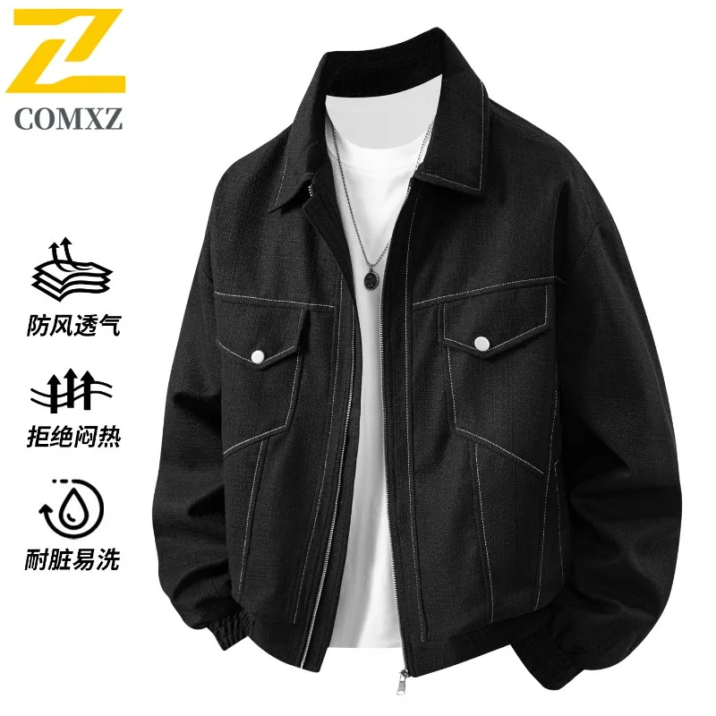 

COMXZ Luxury Jacket Turndown Collar Collar Commuting Office Windproof Coat Handsome Travel Lightweight Resistant Autumn Wear