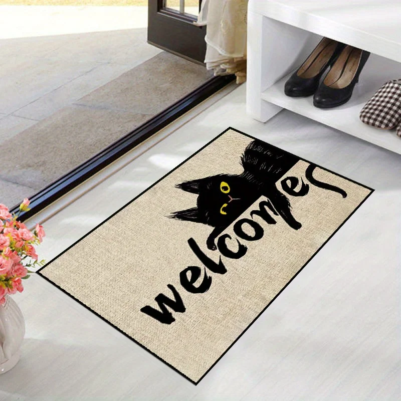 1Pc Cat Pattern Welcome Mat Dirt Resistant Indoor Outdoor Floor Rug Washable Home Decore Carpet Bedroom Bathroom Kitchen Balcony