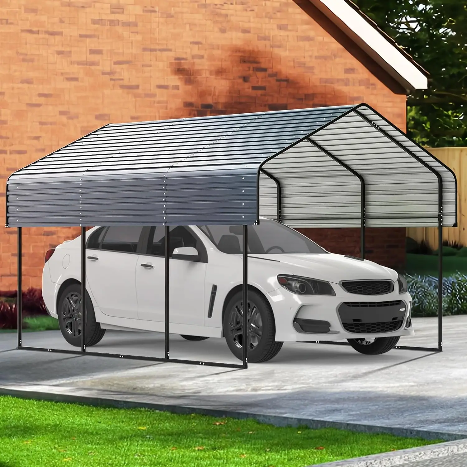 

10x15 Heavy Duty Metal Carport Outdoor Garage Car Shelter Galvanized Roof for Car & Boat Grey Customized
