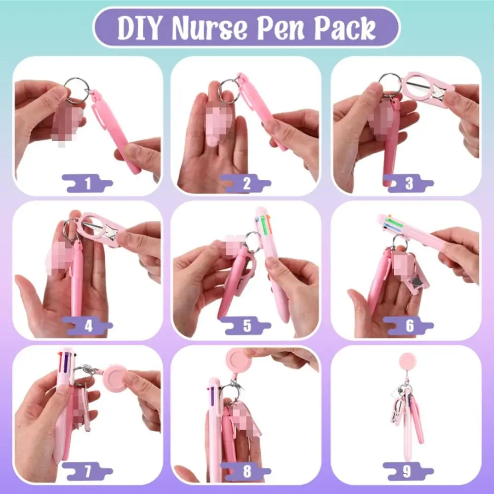 موضة ممرضة مجموعة أقلام ممرضة شارة اكسسوارات صغيرة قابل للسحب الكرة أقلام تمييز شارة كليب سلسلة مفاتيح LED مقص قابل للطي