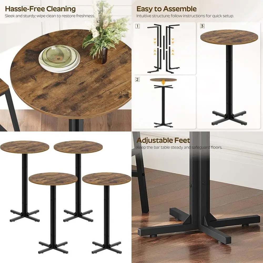 

Комплект из 4-х барных стульев, высота для барной стойки, идеально подходит для столовой, кухни, бара, в деревенском стиле, коричневый и черный