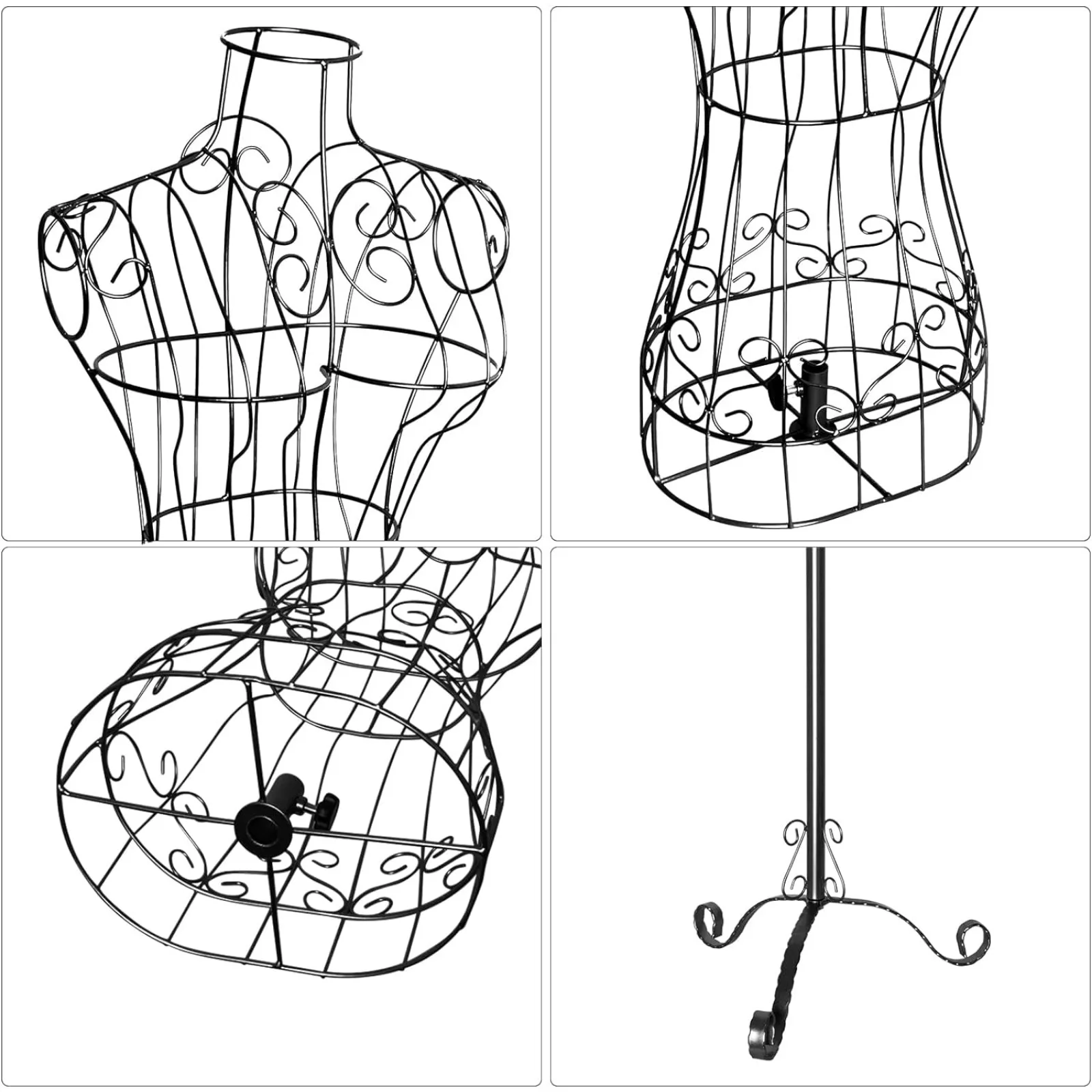 US Female Mannequin Metal Steel Wire Dress Form for Display, Vintage Style, Adjustable Height