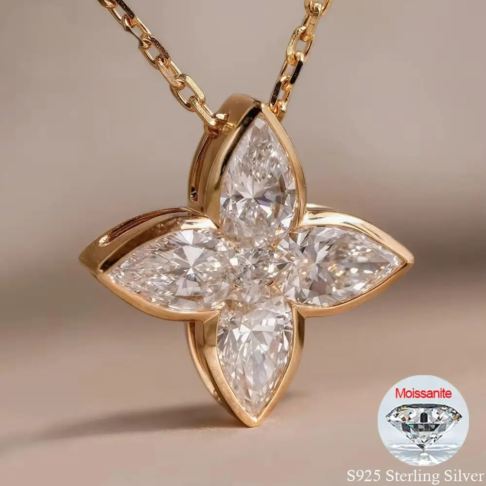 

Moissanite Pendant Necklaces Fashion Flower Pear/Round Cut Diamond Neck Chain S925 Silver Wedding GRA Jewelry Gifts