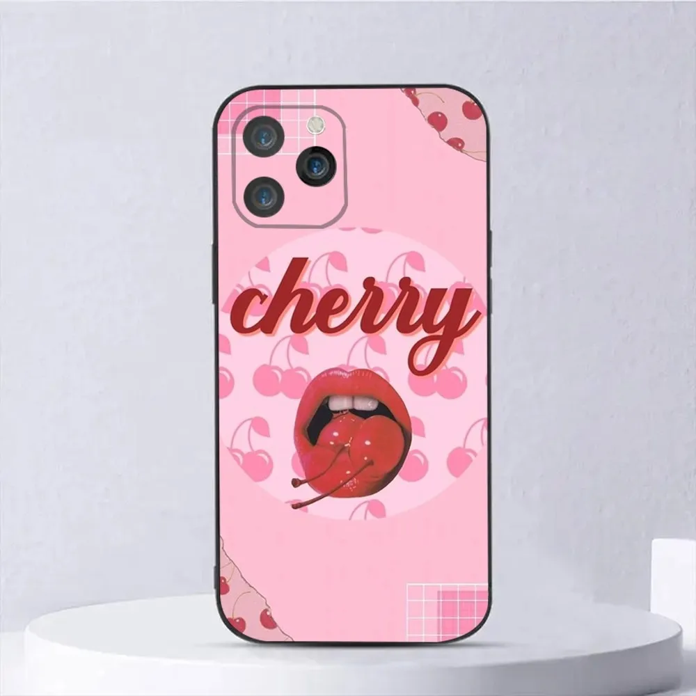 Red Cherry Fruit Phone Case For iPhone 15,14,13,12,11,Plus,Pro Max,XS,X,XR,SE,Mini,8,7 Soft Silicone Black Cover