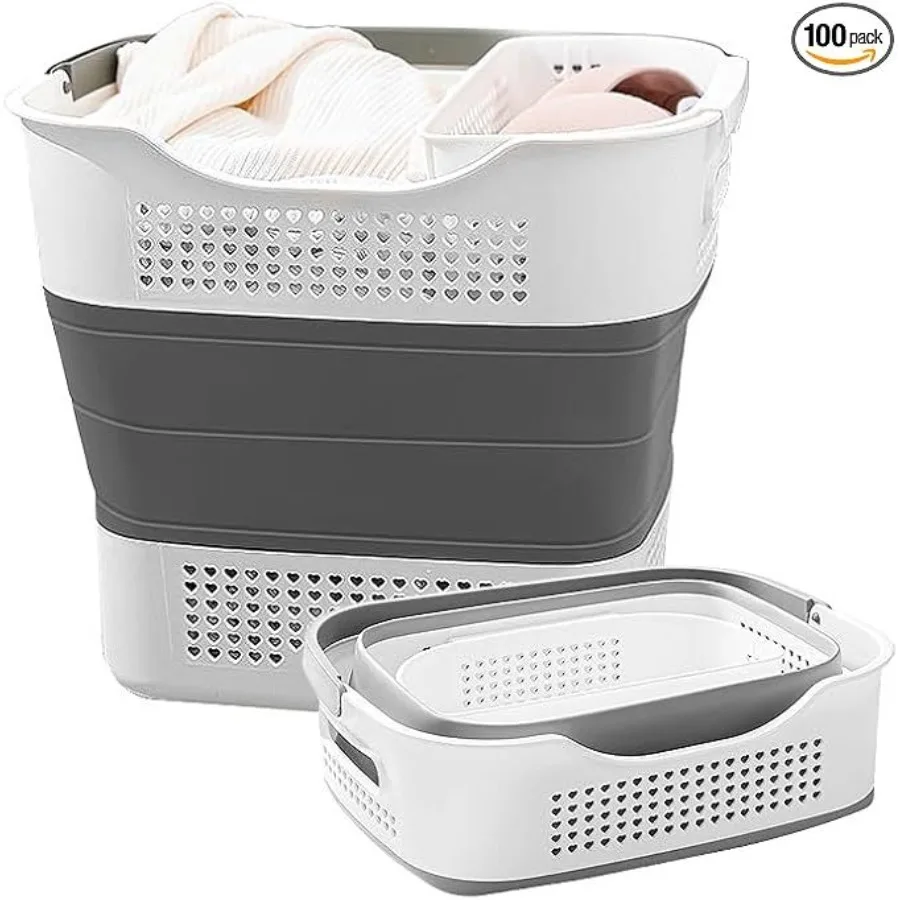 

Foldable laundry basket space saving with small basket and handle suitable for clothes in dormitories and homes laundry room or