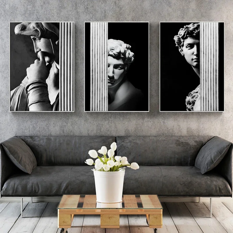 Modern Black And White David Statue Sculpture Canvas Painting on the Wall Art Posters Prints Figure Picture Home Decor Frameless