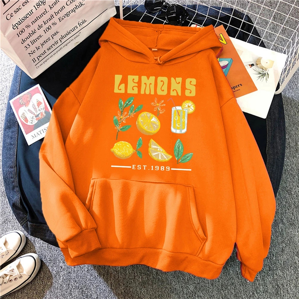 The Production Of Lemon Juice Print Hoodies Women Fashion Fleece Pullover Creative Vintage Hoody Pocket Oversize Streetwear
