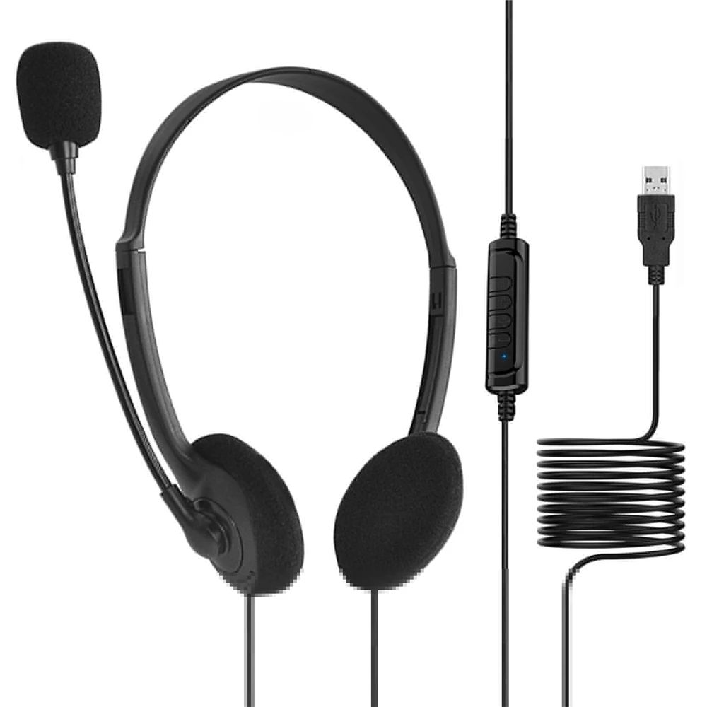 USB Headset With Microphone Noise Cancelling Computer PC Headset Lightweight Wired Headphones For PC /Laptop/Mac/ School/Kids