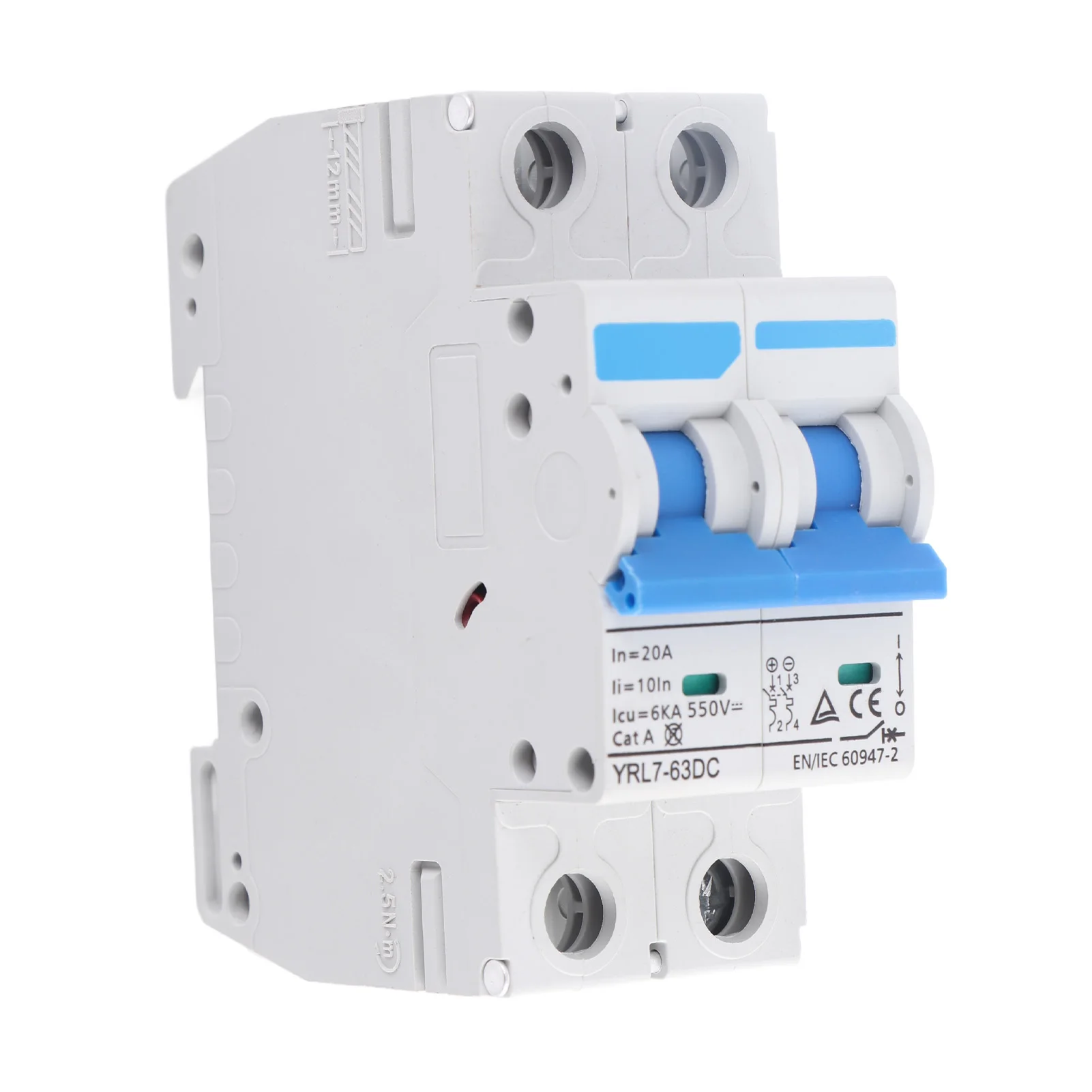 

DIN Rail Mount Circuit Breaker Miniature Circuit Breaker 2 Pole DIN Rail Mount Circuit Breaker Disconnect 550V 20A