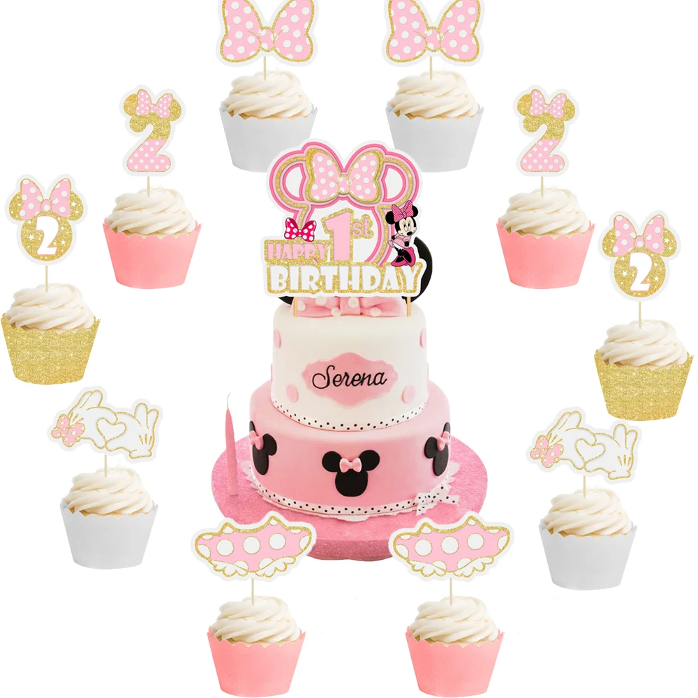 Neue Disney Minnie Fühlte Kuchen Topper Party Dekorationen Mädchen 1 Jahr Alt Dusche Kinder Liebe Kuchen Topper Jahrestag Geburtstags Weddin