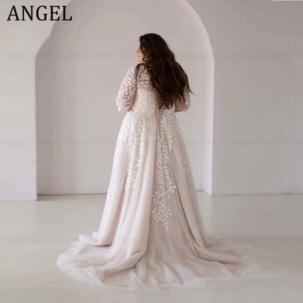 ANGEL Customized Plus Size Bride Wedding Dress 2026 Vestidos De Noiva A-Line V Neck Lace Applique Soft Tulle Corset Bridal Gowns