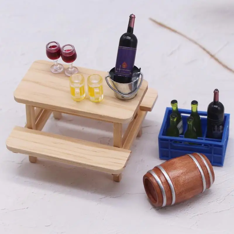 Mini Cellar Simulation Red Bottle Model Dollhouses Furniture Set Red Wine Basket Beers Barrel Cellar Simulation Red Bottle Model