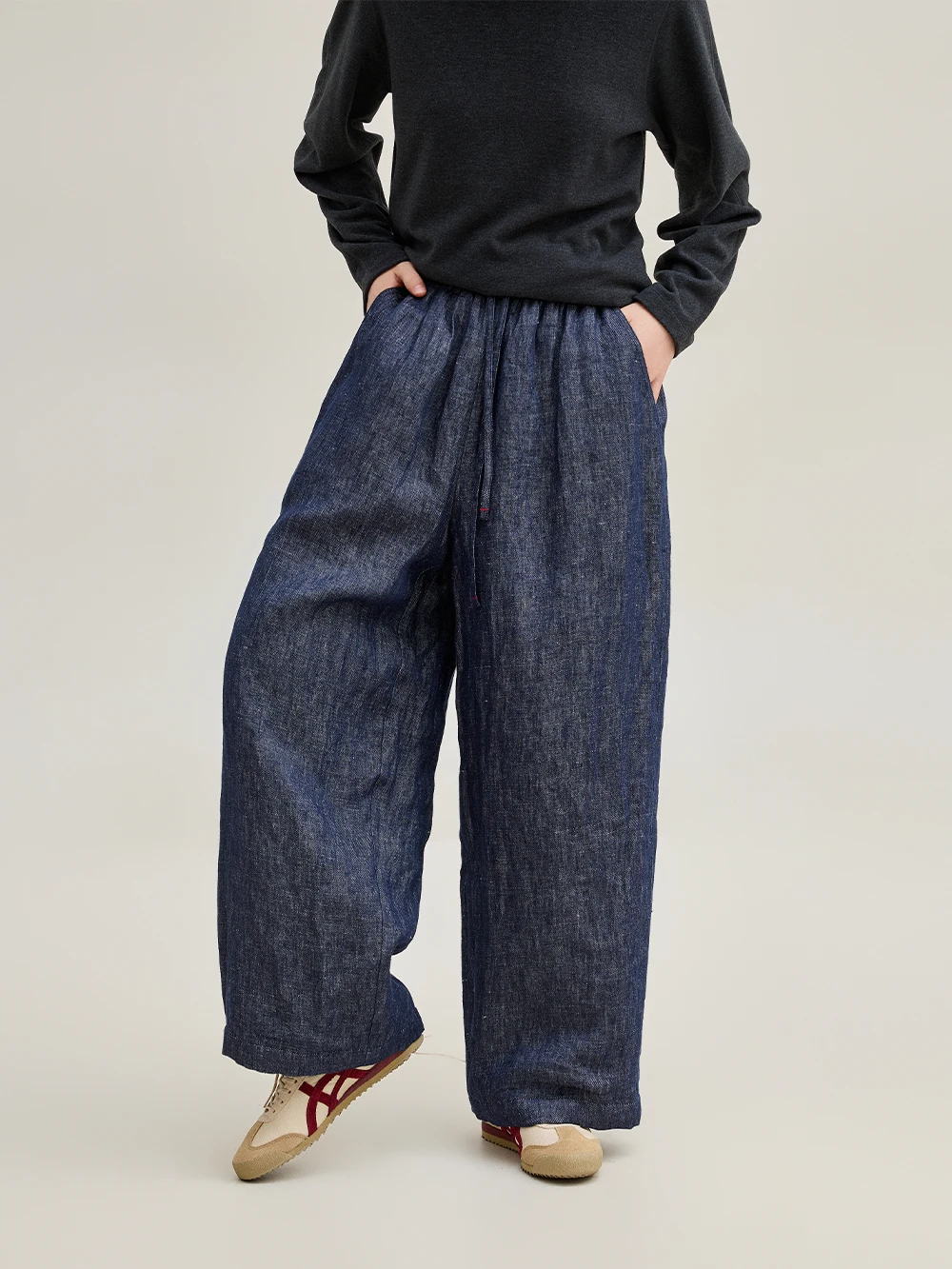 

Warm Thiened Cotton Pants Han Haax Twill Casual Artistic Double Cotton Warmth Slimming Long Trousers for Women