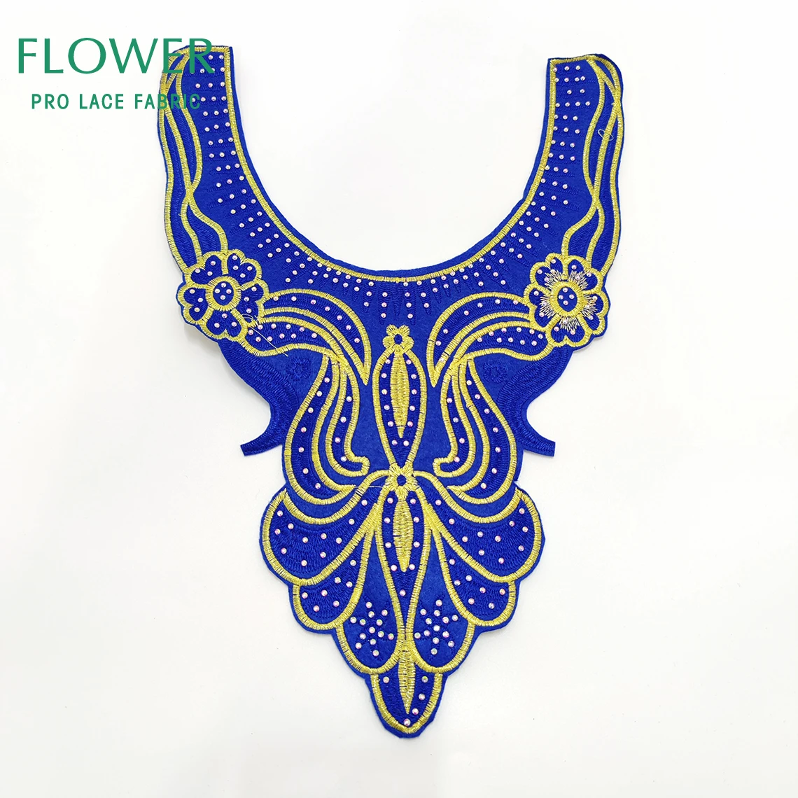 Luxurious Hot Fix Rhinestones African Lace Fabric Neckline Collar Iron On Embroidery Appliques For Women Cloth Accessories