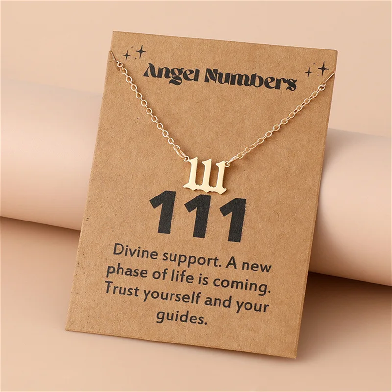 New Trendy Fashion Alloy Gold Color Lucky Angel Numbers Wish Pendant Necklace Pendant Charm Jewelry for Women Men Gift view 3