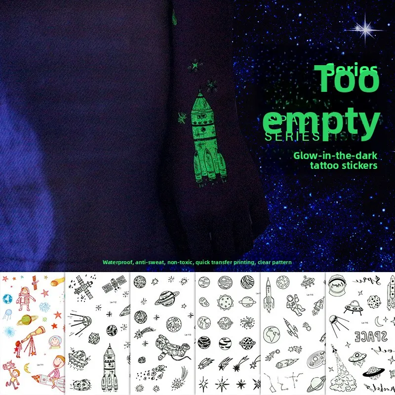 

2pcs Waterproof Luminous Tattoo Stickers Cosmic Space Children's Innovative Tattoo Stickers Temporary Tattoo Stickers