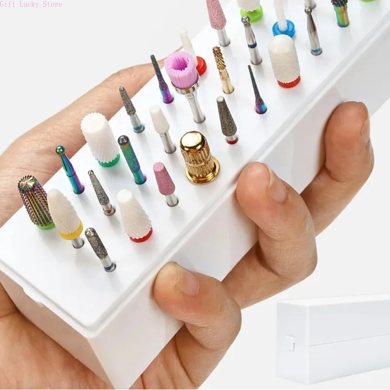 Boîte de rangement de forets à ongles 1-48 trous, support de tête de meulage des ongles, conteneur d'exposition, fraise, support organisateur de manucure