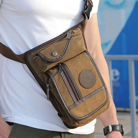 

Men's waist bag canvas outdoor waist hanging leg bag color large capacity wear-resistant one shoulder diagonal span waist bag
