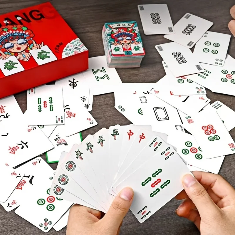 144 Portable Chinese Mahjong Playing Cards, Comes with Two Dice for Outdoor Card Games - Fun Games Suitable for Parties