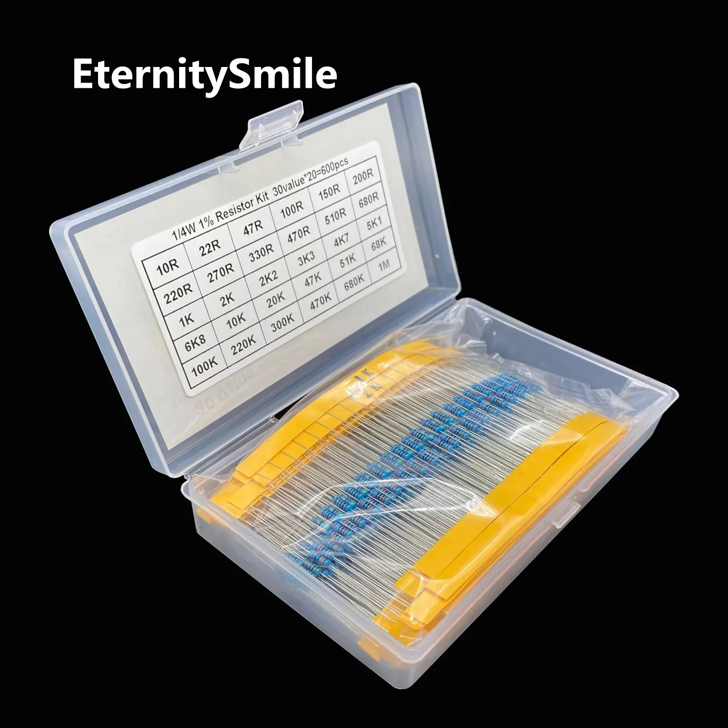 600PCS 30Values Each 20PCS 1% 1/4W Resistor Pack Set Diy Ring Metal 5 Film Resistor Kit Use Colored Ring Resistance  10R-1 M ohm