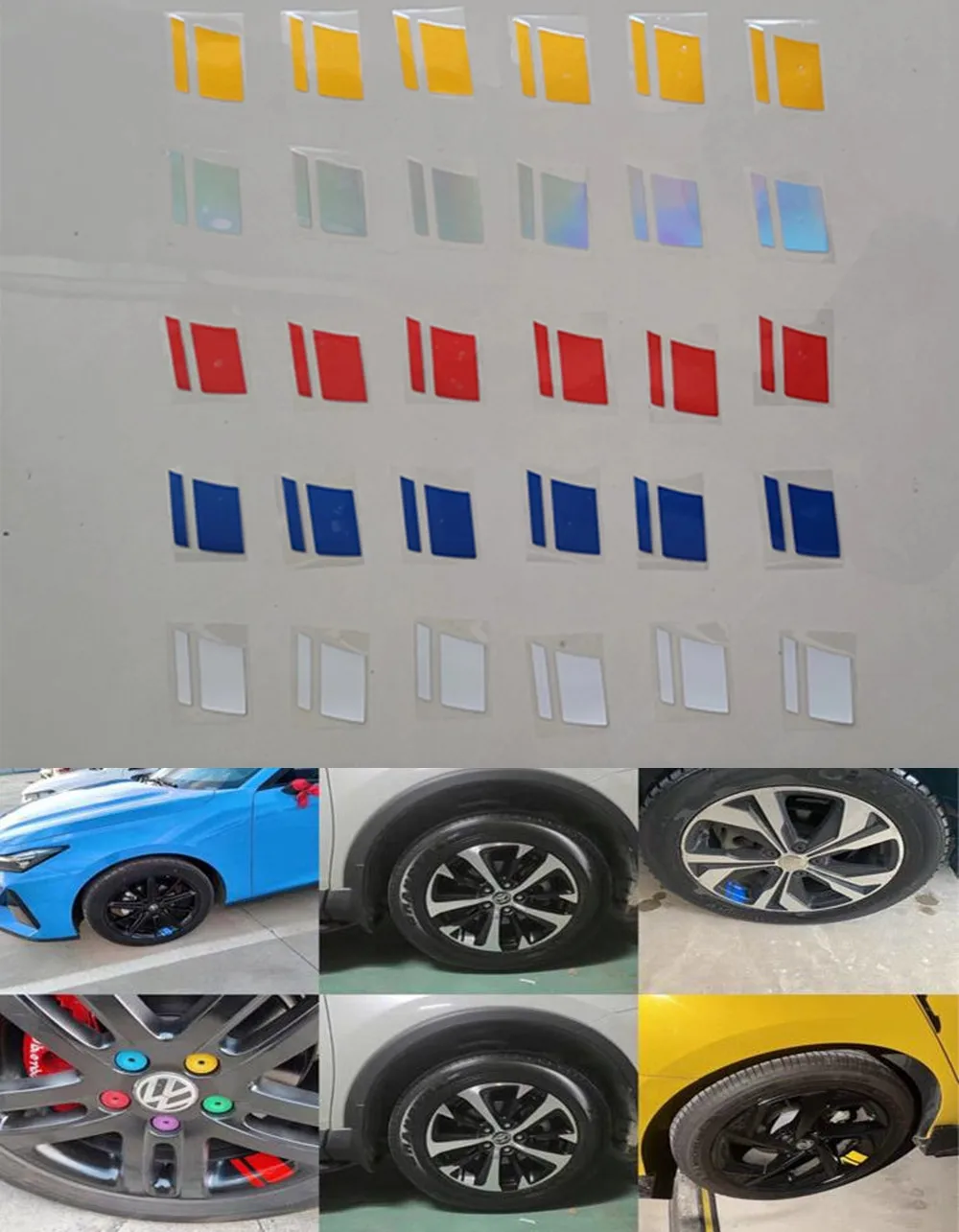 6PCS Reflective Car Wheel Decal Stickers Pressure Adhesive Auto Car Sticker Wheel Hub Decals Accessories