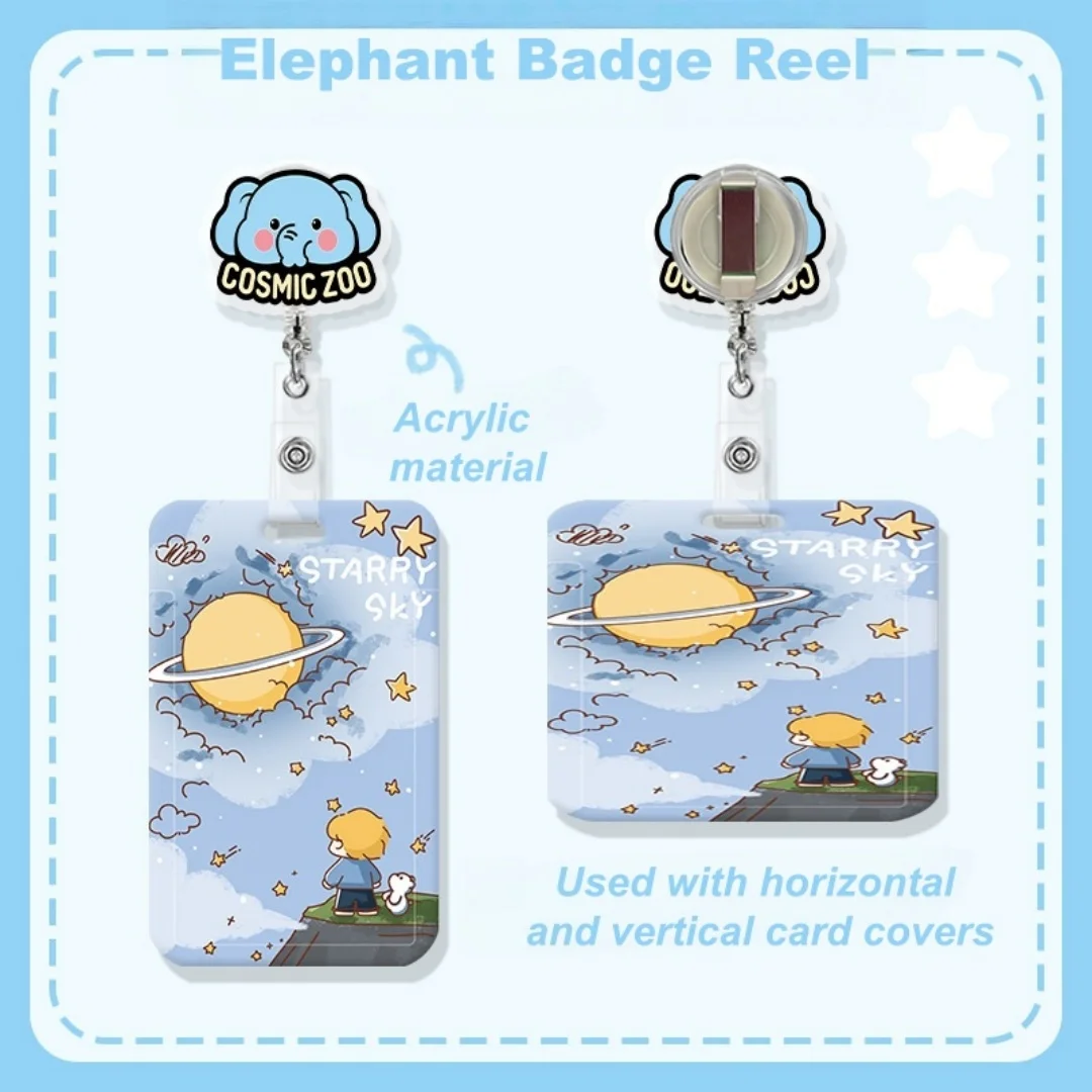 Cute Elephant Acrylic Badge Holder Cartoon Animal Retractable Badge Reel Nurse Doctor Office Use Clip ID Card Holder Badge Reel