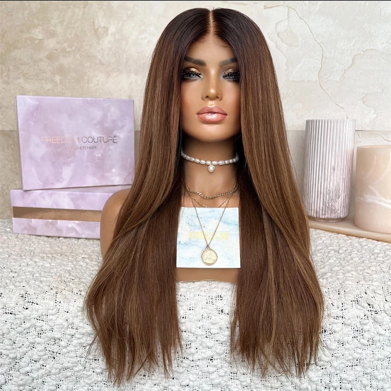 13x6 Ombre Blonde Brown Long Straight HD Transparent Lace Front Wig Full Lace Wigs 100% Human Hair Preplucked Hairline Daily Use